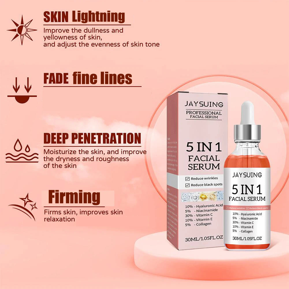 5-in-1 Anti-Aging Face Serum with Vitamin C & Hyaluronic Acid - Fade Fine Lines, Firm, Brighten, and Moisturize